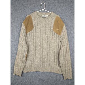 Vtg Orvis Wool Blend Fishing Sweater Brown Leather Patches Crew Neck Men’s M USA
